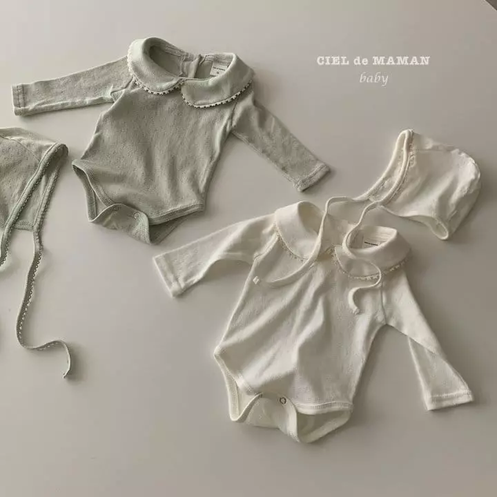 Ciel De Maman - Korean Baby Fashion - #babyoninstagram - Eyelet Bodysuit with Bonnet - 9