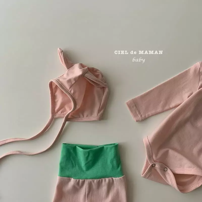Ciel De Maman - Korean Baby Fashion - #babyootd - Color Boodle Bodysuit with Leggings Bonnet - 6