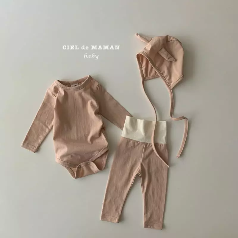 Ciel De Maman - Korean Baby Fashion - #babyoutfit - Color Boodle Bodysuit with Leggings Bonnet - 8