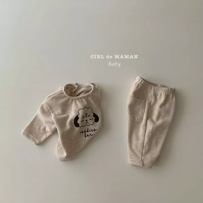 Ciel De Maman - Korean Baby Fashion - #babyoutfit - Puppy Rib Top Bottom Set - 3