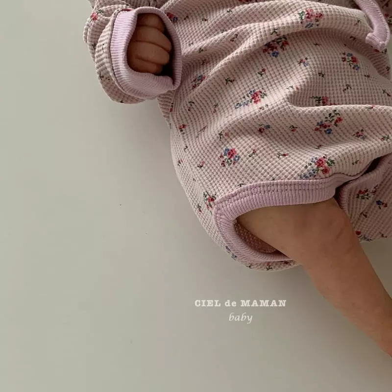 Ciel De Maman - Korean Baby Fashion - #onlinebabyboutique - Waffle Flower Bodysuit with Leggings Bonnet - 5