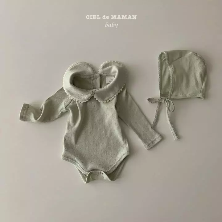 Ciel De Maman - Korean Baby Fashion - #smilingbaby - Eyelet Bodysuit with Bonnet