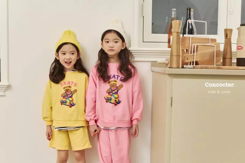Concocter - Korean Children Fashion - #Kfashion4kids - Boader Bear Sweatshirt Shorts Pants Set