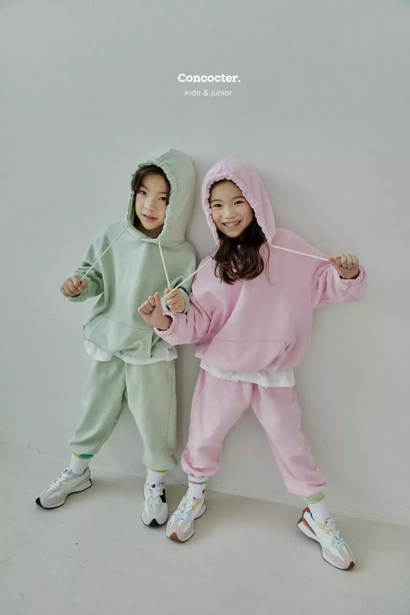 Concocter - Korean Children Fashion - #childofig - Macaroon Layered Hoody Top Bottom Set - 2