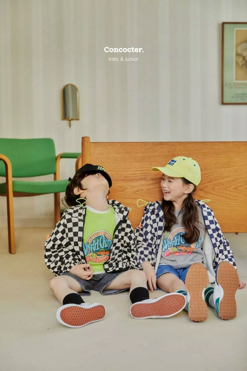 Concocter - Korean Children Fashion - #childrensboutique - Checker Board Hoody Zip-up