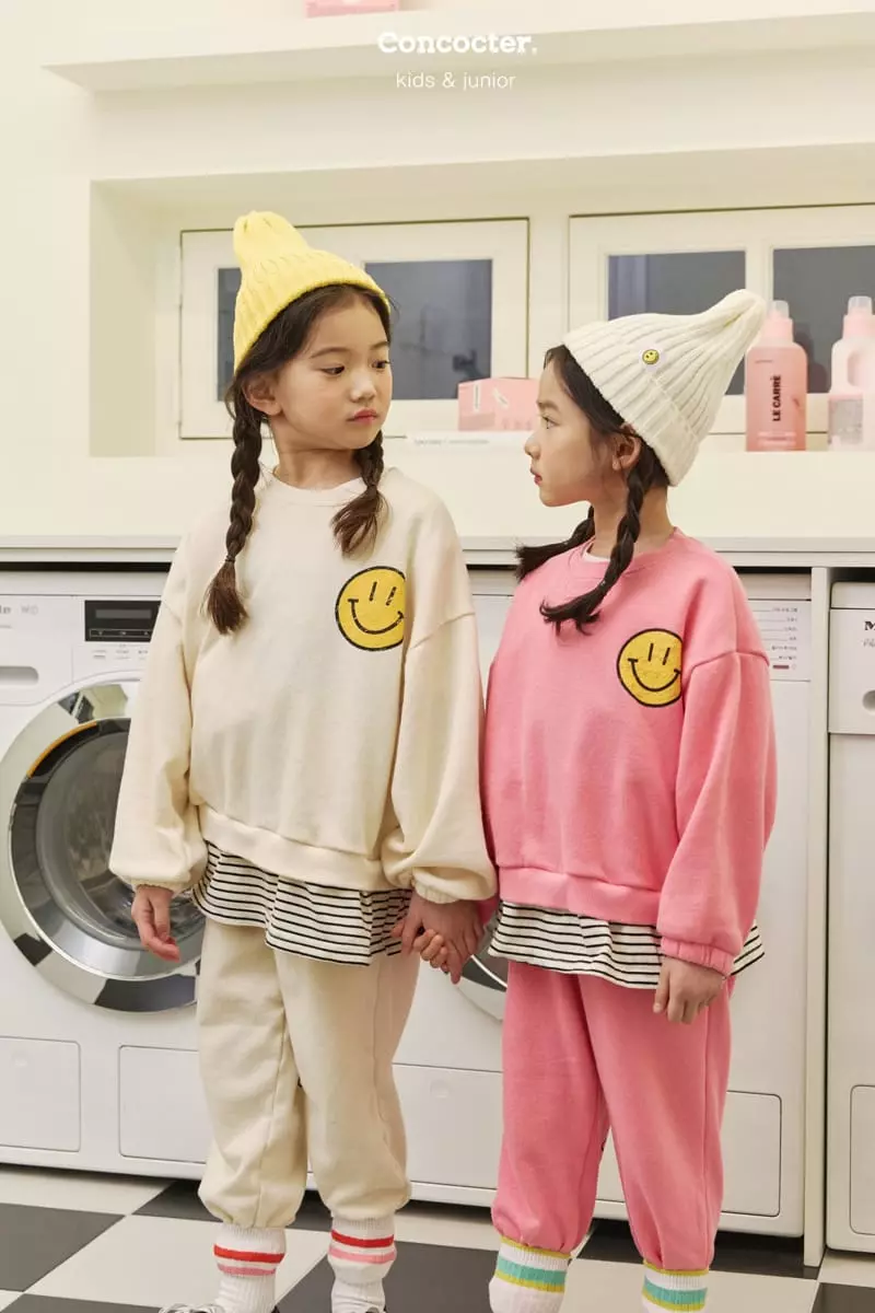 Concocter - Korean Children Fashion - #childrensboutique - Stripes Layered Smile Top Bottom Set - 7
