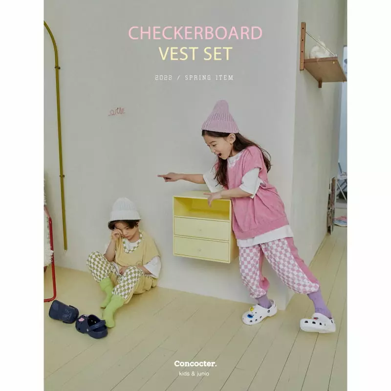 Concocter - Korean Children Fashion - #designkidswear - Pint Checker Board Top Bottom Set - 8