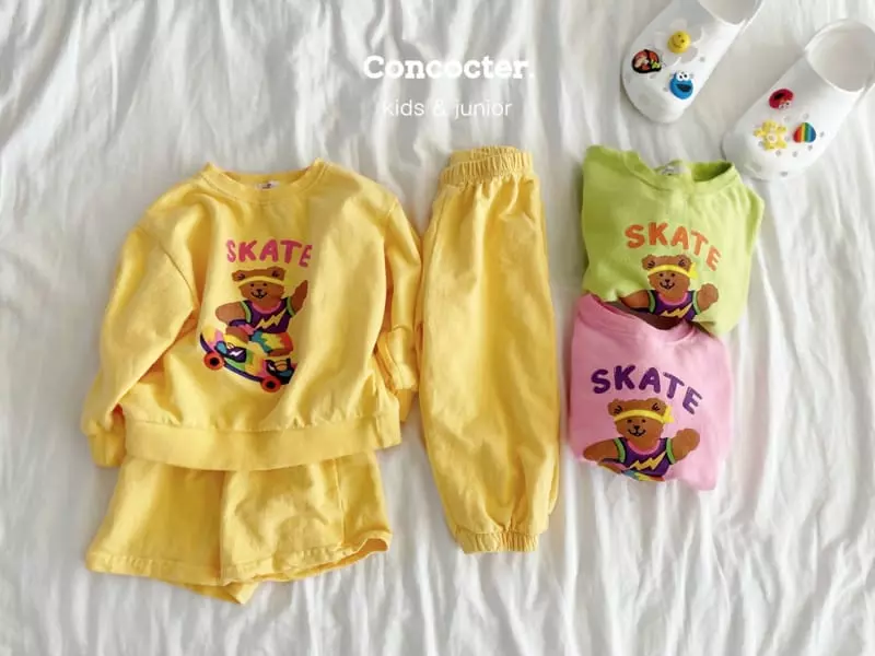 Concocter - Korean Children Fashion - #discoveringself - Boader Bear Sweatshirt Shorts Pants Set - 12