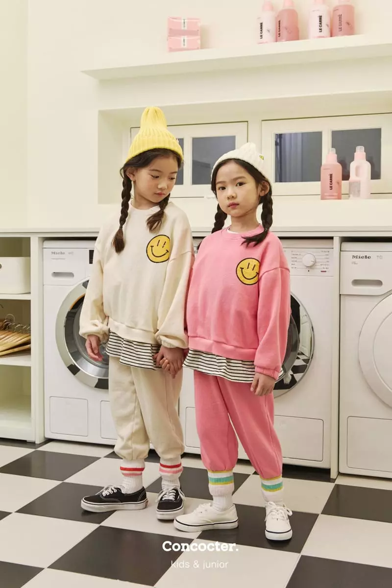 Concocter - Korean Children Fashion - #discoveringself - Stripes Layered Smile Top Bottom Set - 9