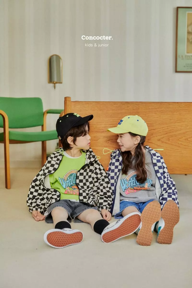Concocter - Korean Children Fashion - #kidsshorts - Checker Board Hoody Zip-up - 5