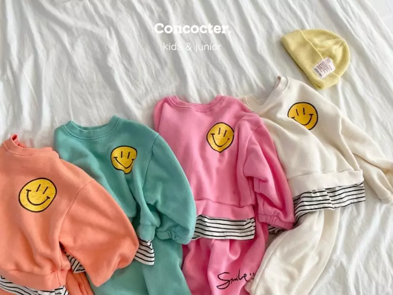 Concocter - Korean Children Fashion - #kidsshorts - Stripes Layered Smile Top Bottom Set - 11
