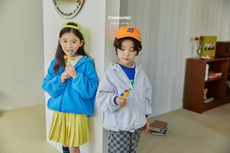 Concocter - Korean Children Fashion - #kidsstore - Solid Kangaroo Hoody Zip-up