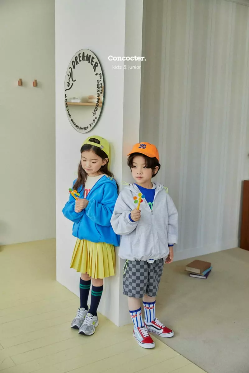 Concocter - Korean Children Fashion - #kidzfashiontrend - Solid Kangaroo Hoody Zip-up - 2