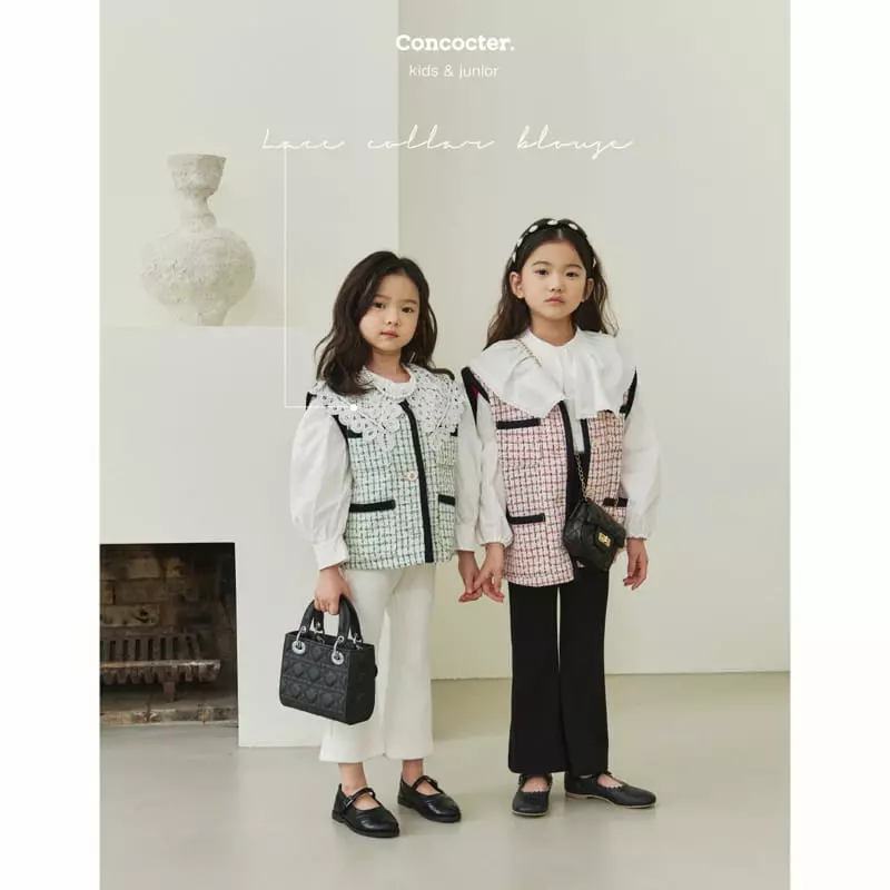 Concocter - Korean Children Fashion - #littlefashionista - Lace Collar Blouse - 5