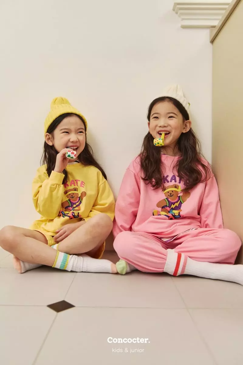 Concocter - Korean Children Fashion - #magicofchildhood - Boader Bear Sweatshirt Shorts Pants Set - 3