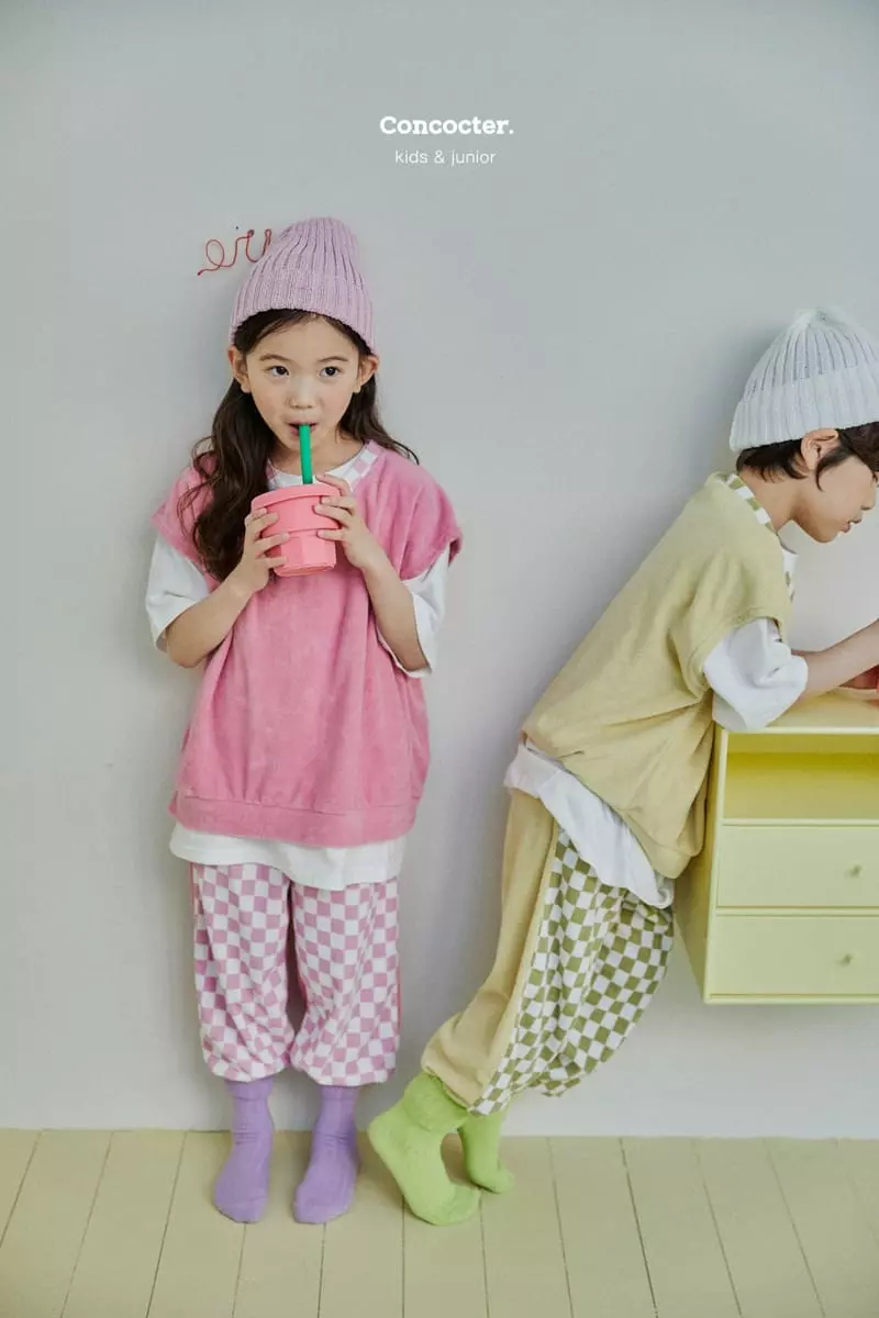 Concocter - Korean Children Fashion - #minifashionista - Pint Checker Board Top Bottom Set