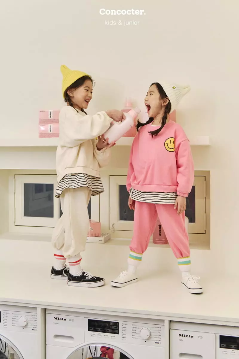 Concocter - Korean Children Fashion - #minifashionista - Stripes Layered Smile Top Bottom Set
