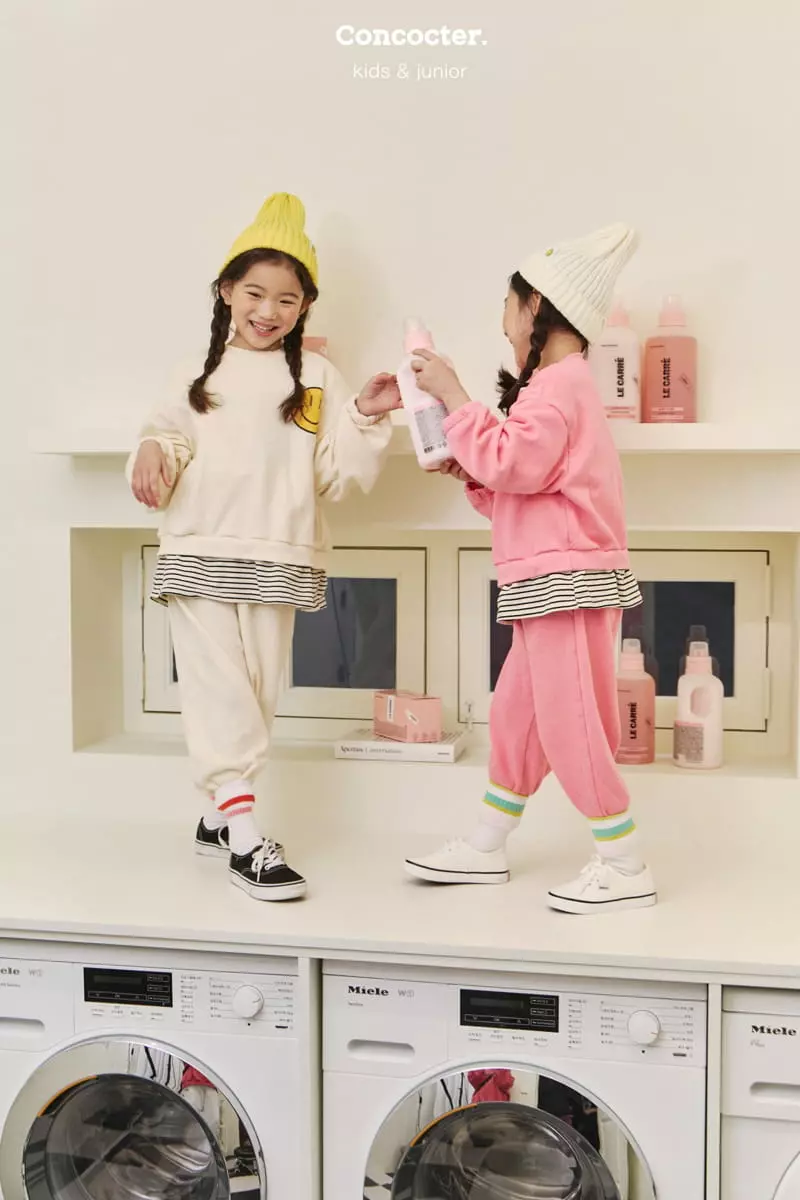 Concocter - Korean Children Fashion - #prettylittlegirls - Stripes Layered Smile Top Bottom Set - 2
