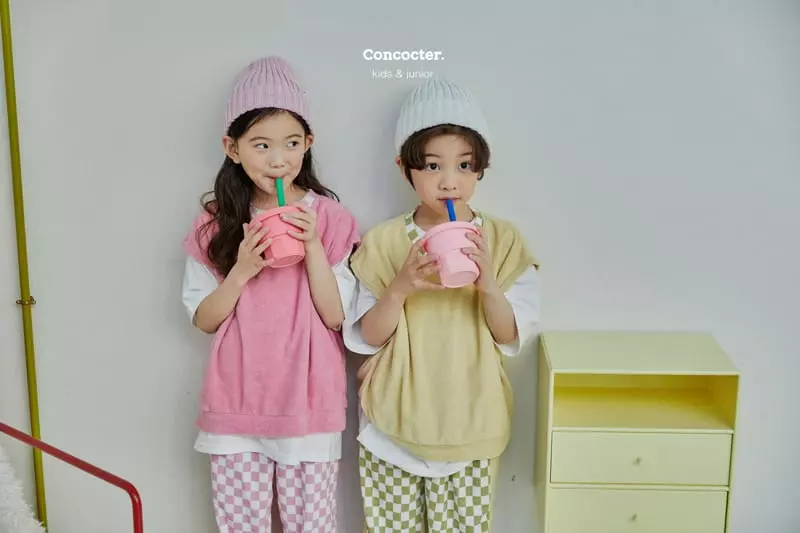 Concocter - Korean Children Fashion - #stylishchildhood - Pint Checker Board Top Bottom Set - 5