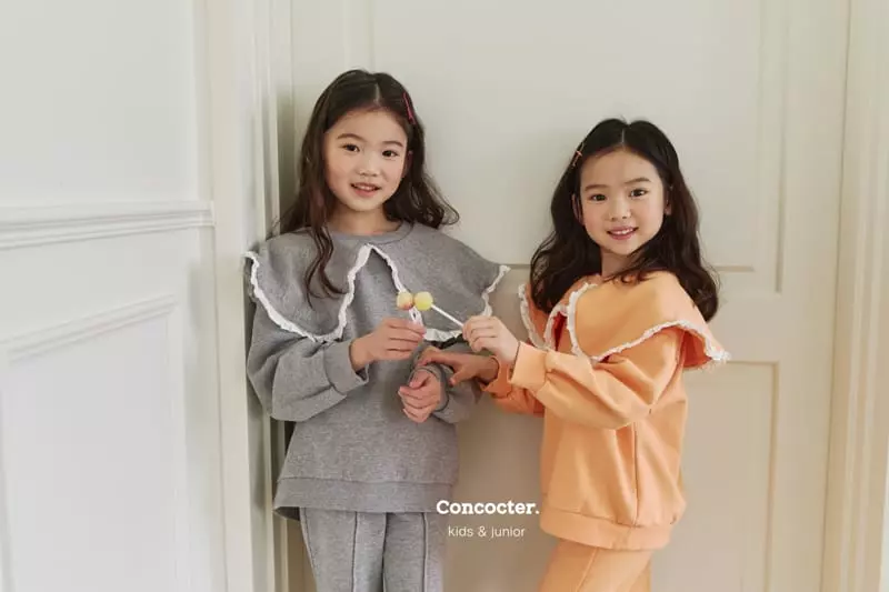 Concocter - Korean Children Fashion - #stylishchildhood - Collar Frill Top Bottom Set - 2