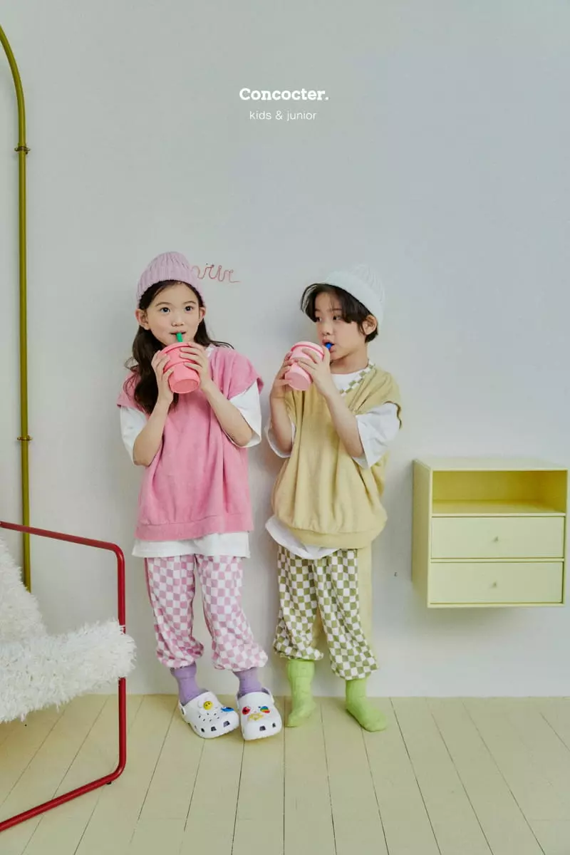 Concocter - Korean Children Fashion - #todddlerfashion - Pint Checker Board Top Bottom Set - 3