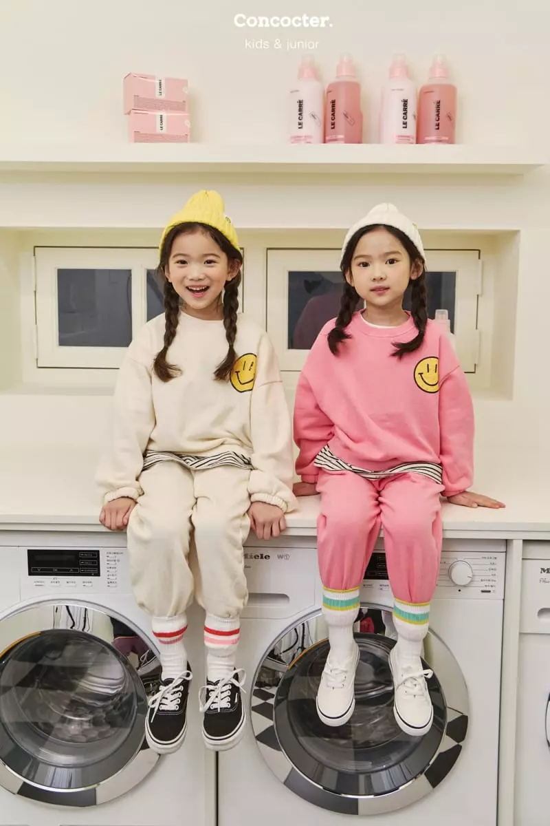 Concocter - Korean Children Fashion - #todddlerfashion - Stripes Layered Smile Top Bottom Set - 3
