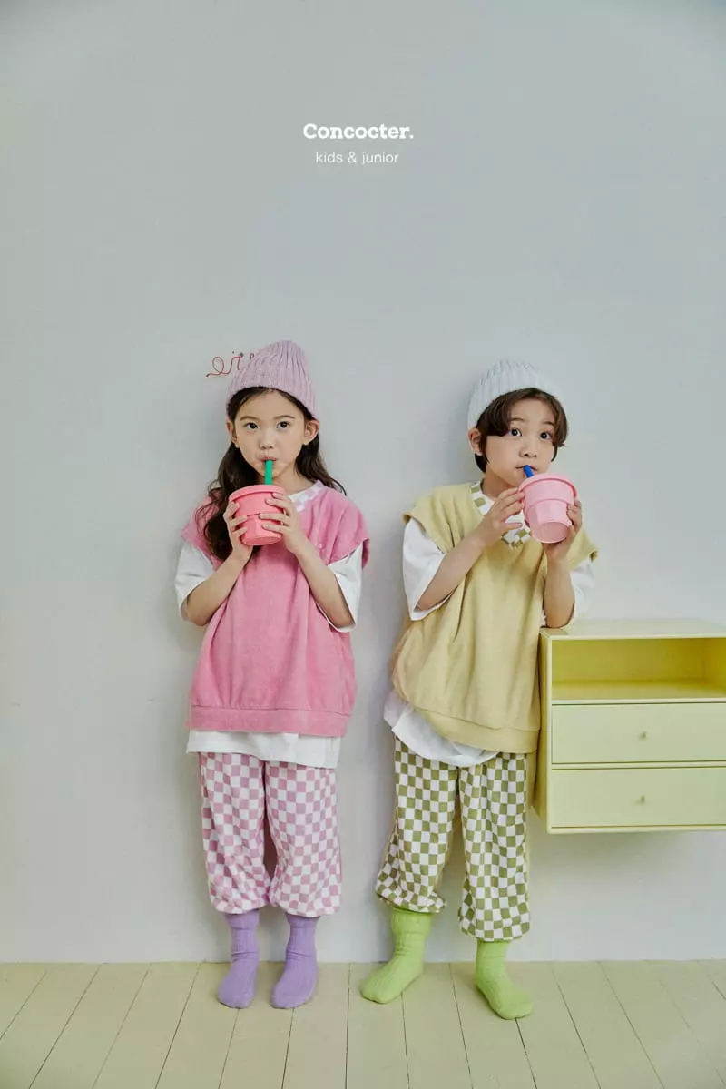 Concocter - Korean Children Fashion - #todddlerfashion - Pint Checker Board Top Bottom Set - 4