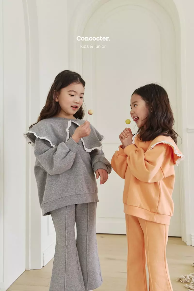Concocter - Korean Children Fashion - #toddlerclothing - Collar Frill Top Bottom Set