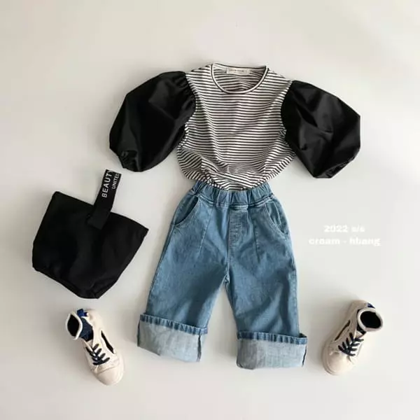 Cream Bbang - Korean Children Fashion - #childofig - Sleeves Color Balloon Tee