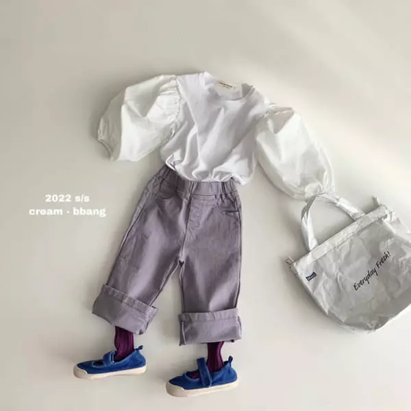 Cream Bbang - Korean Children Fashion - #childofig - Sleeves Color Balloon Tee - 2