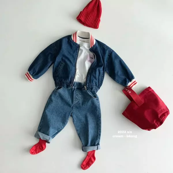 Cream Bbang - Korean Children Fashion - #childrensboutique - Polo Stripes Denim Jumper - 4