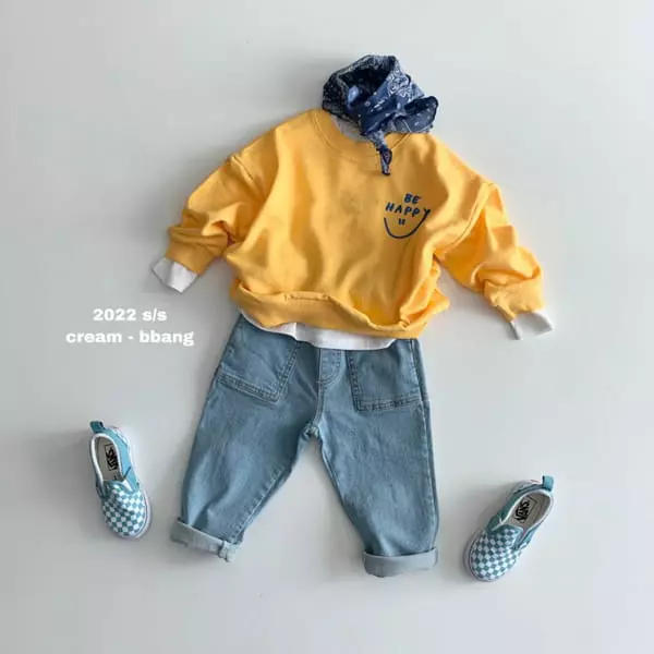 Cream Bbang - Korean Children Fashion - #designkidswear - Smile Embroidery Sweatshirt - 4