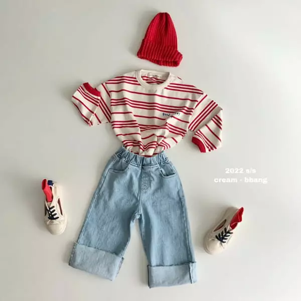 Cream Bbang - Korean Children Fashion - #discoveringself - Light Blue Denim Cutting Wide Pants - 2