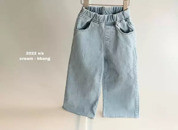 Cream Bbang - Korean Children Fashion - #fashionkids - Light Blue Denim Cutting Wide Pants - 3