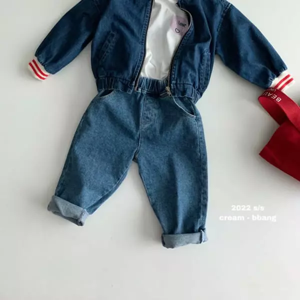 Cream Bbang - Korean Children Fashion - #fashionkids - Denim, Basic Baggy Pants - 6