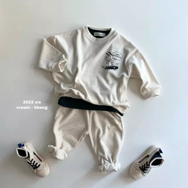 Cream Bbang - Korean Children Fashion - #kidsshorts - Lover Terry Top Bottom Set - 2
