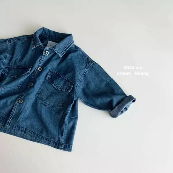 Cream Bbang - Korean Children Fashion - #kidsshorts - Overfit Denim Shirt - 5