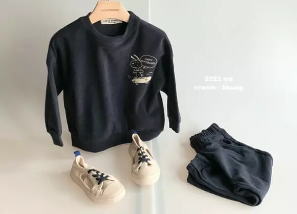 Cream Bbang - Korean Children Fashion - #kidsstore - Lover Terry Top Bottom Set - 3