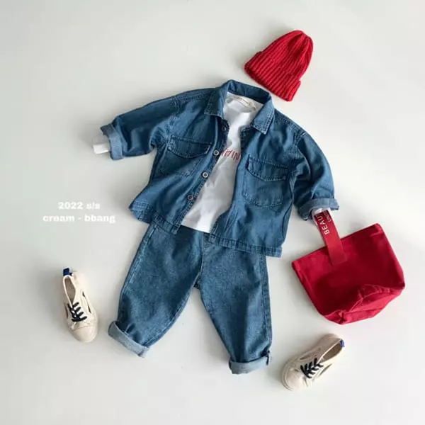 Cream Bbang - Korean Children Fashion - #kidsstore - Overfit Denim Shirt - 6