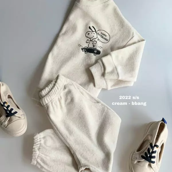 Cream Bbang - Korean Children Fashion - #kidsstore - Lover Terry Top Bottom Set - 4