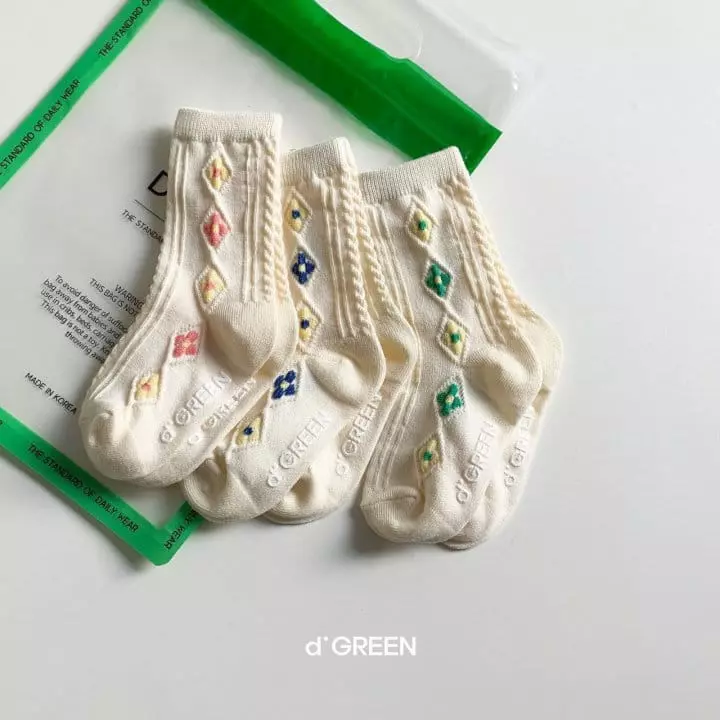 Digreen - Korean Children Fashion - #childofig - Flower Socks [set of 3] - 5