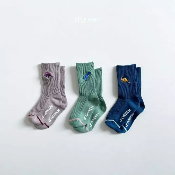 Digreen - Korean Children Fashion - #designkidswear - Dino Socks [set of 3] - 12