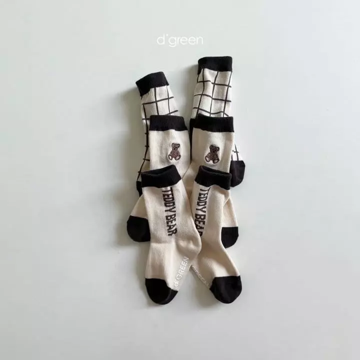 Digreen - Korean Children Fashion - #kidsstore - Teddu Series Socks [set of 3] - 3