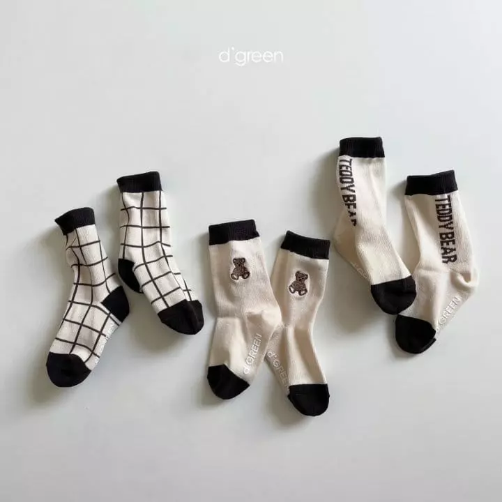 Digreen - Korean Children Fashion - #kidsstore - Teddu Series Socks [set of 3] - 4