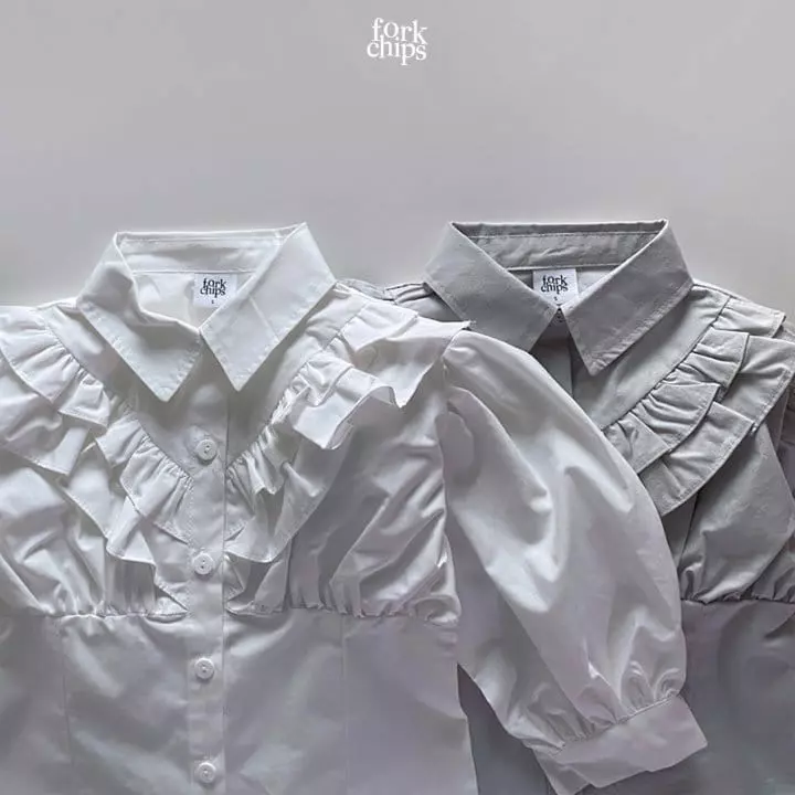 Fork Chips - Korean Children Fashion - #childofig - Dart Frill Blouse