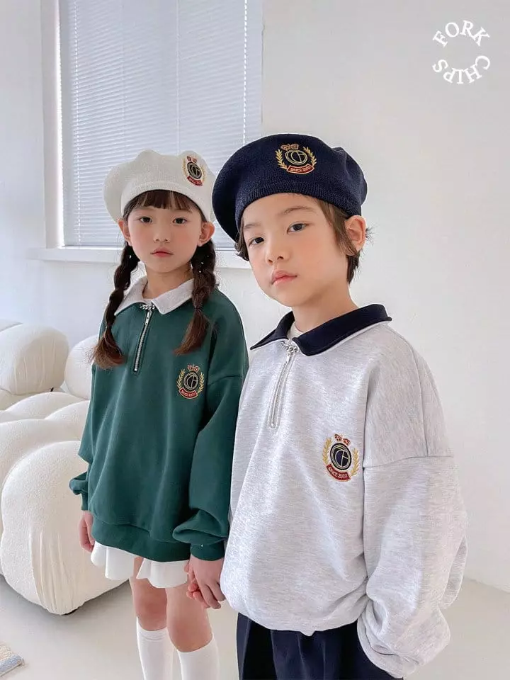 Fork Chips - Korean Children Fashion - #childrensboutique - School Half Zip-up Sweatshirt - 7