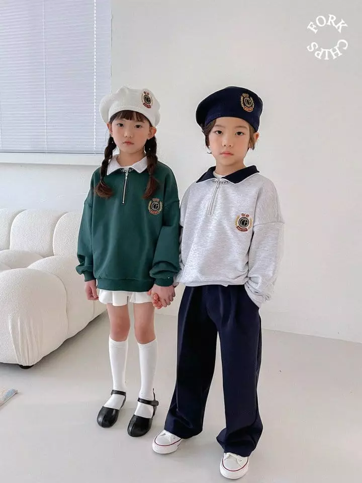 Fork Chips - Korean Children Fashion - #designkidswear - School Half Zip-up Sweatshirt - 8