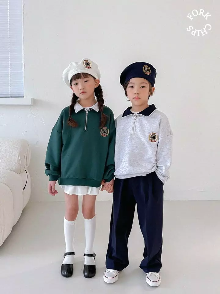 Fork Chips - Korean Children Fashion - #discoveringself - School Half Zip-up Sweatshirt - 9