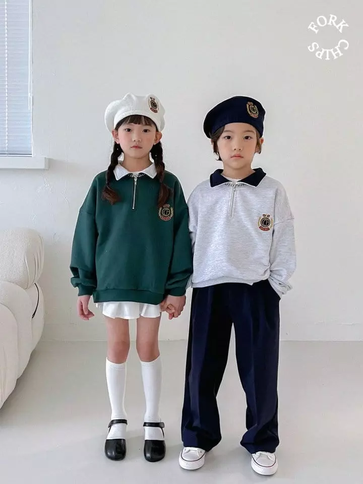 Fork Chips - Korean Children Fashion - #fashionkids - School Half Zip-up Sweatshirt - 10