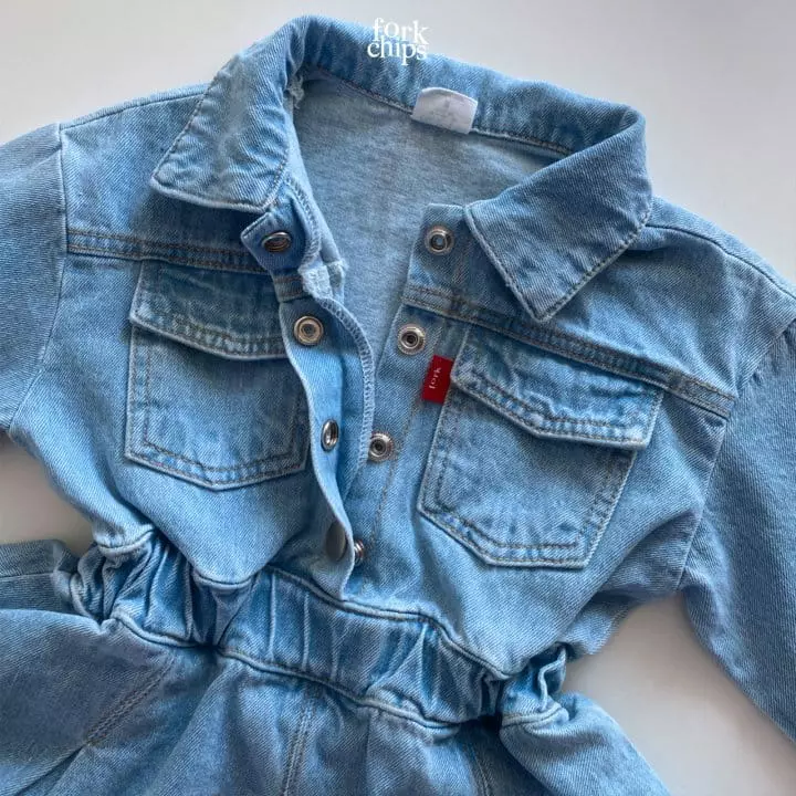 Fork Chips - Korean Children Fashion - #fashionkids - Mad Denim One-piece - 3